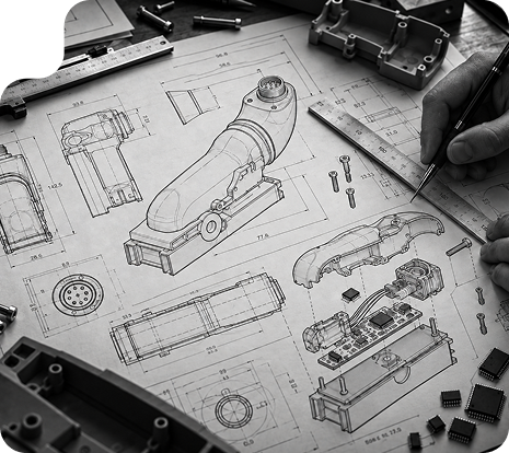 Exploded view of an electronic device housing, circuit board and connectors